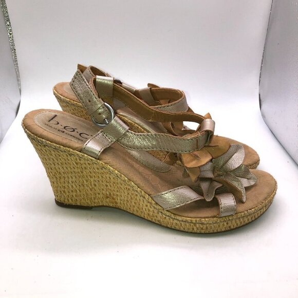 Boc Womens Sz 9 Platinum Leather Flower Espadrille Wedge Heels Open Toe Sandals - Picture 4 of 10